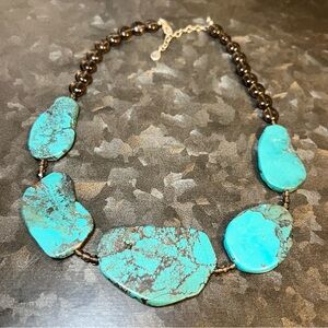 Studio Barse 925 Sterling Silver Turquoise Link Smokey Quartz Beaded Necklace
